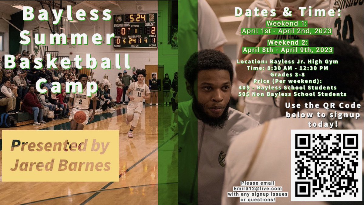 Excited to host my own basketball camps this spring/summer! 

A lot of my favorite childhood memories were made at summer basketball camps. It’s a great opportunity to work on your game, meet new friends, and have fun doing so! 

Scan the QR Code to sign up or DM me for info