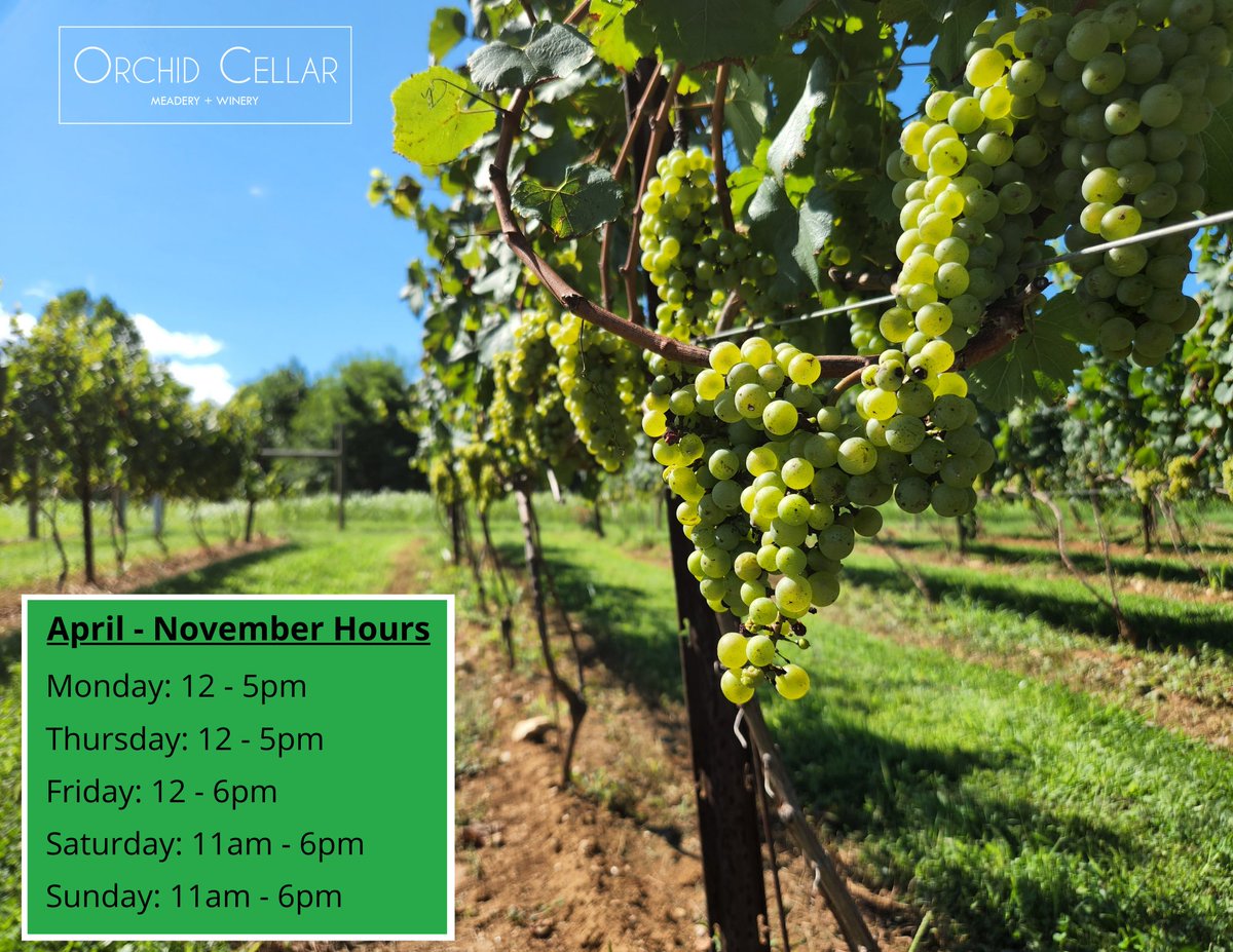 Are you in need of more MEad time? Starting this Saturday, April 1st through the end of November Orchid Cellar will be open 5 days a week!

Thursday: 12-5pm
Friday: 12-6pm
Saturday &amp; Sunday: 11am-6pm
Monday: 12-5pm
