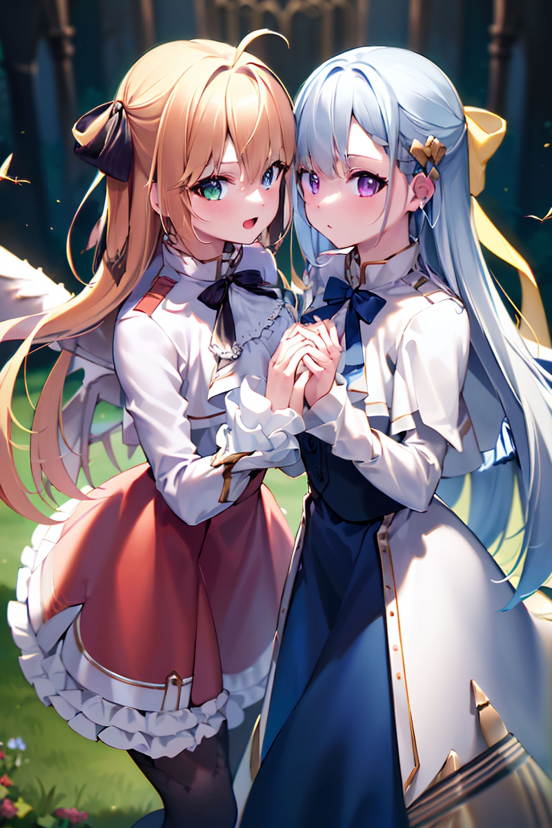 Lain84's tweet photo. Anisphia &amp; Euphyllia lovey dovey #AI #MagiRevo #Anisphia #Wynn #Palettia #Euphyllia #Magenta #転生王女と天才令嬢の魔法革命 https://t.co/O1WpaNaiRK https://t.co/IJgBzrFhDJ