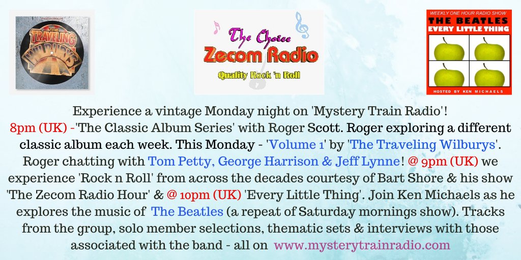 MTrainRadio's tweet photo. 03/04 - 8PM (UK) - #georgeharrison, #jefflynne &amp; #tompetty talk about the classic #travelingwilburys LP 'Vol 1'!

9PM - @BartShore airs #TheByrds, new #GrahamNash &amp; a couple of cuts from #TheArtofMcCartney.

10PM - inc. a full set of Food &amp; Drink Songs!

@ https://t.co/YgYK2eFg2I https://t.co/bBrIFBLsoD