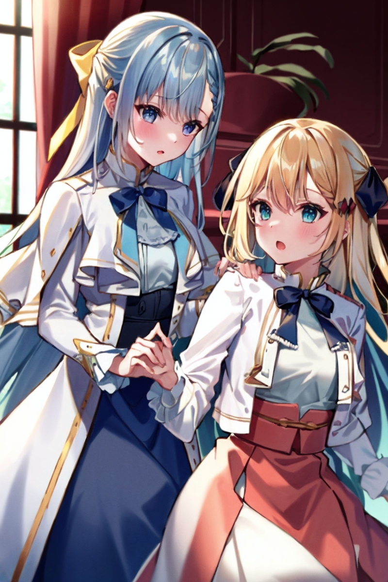 Lain84's tweet photo. Anisphia &amp; Euphyllia lovey dovey #AI #MagiRevo #Anisphia #Wynn #Palettia #Euphyllia #Magenta #転生王女と天才令嬢の魔法革命 https://t.co/O1WpaNaiRK https://t.co/IJgBzrFhDJ