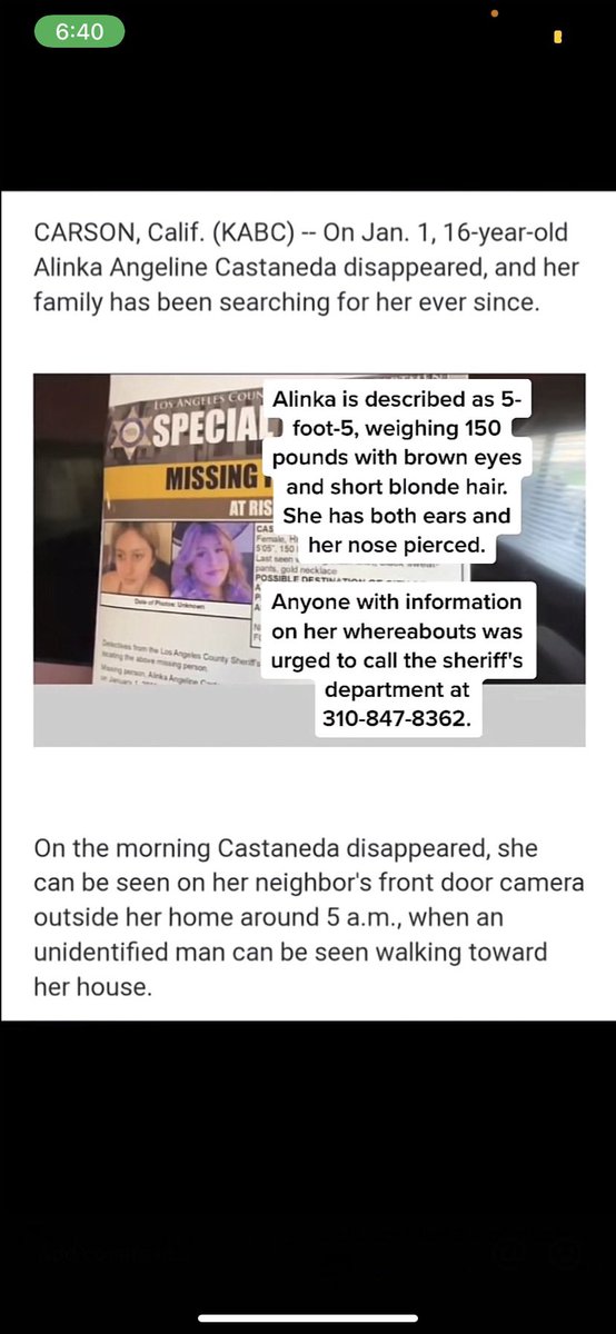 brirosiee's tweet image. The 16yo from Carson has been missing since 1/1/2023. A retired LAPD detective working with the family says they’re fearing that she’s being trafficked. #missingteens 
 #ALINKACASTANEDA