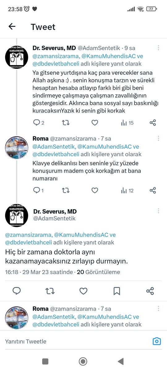 Sevgili meslektaşlarım biraz önce bu sohbeti tesadüfen gördüm ve çok üzüldüm , bir doktorun mühendisleri aşağılaması hem eğitim hemde maaş açısından. Oysa biz hiç bir mesleği aşağılamadan hakkımızı aradık .
#muhendisinELİTAŞaltında 
#KamuMuehendisiTorbada 
#kamumuhendisleri