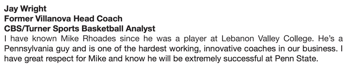 danieljtgallen's tweet photo. Penn State released quotes on Mike Rhoades from Jay Wright, Shaka Smart &amp; more https://t.co/8wexMjU0MT