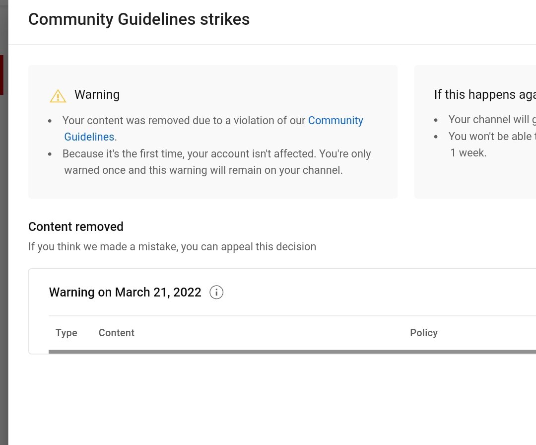ad_maigari's tweet photo. @TeamYouTube I clicked on the warning notification and it showed that the warning has been active since March 2022 and is still in effect. Additionally, I have deleted the video since then and I am unsure of what to do now. https://t.co/UVWxbJdGow