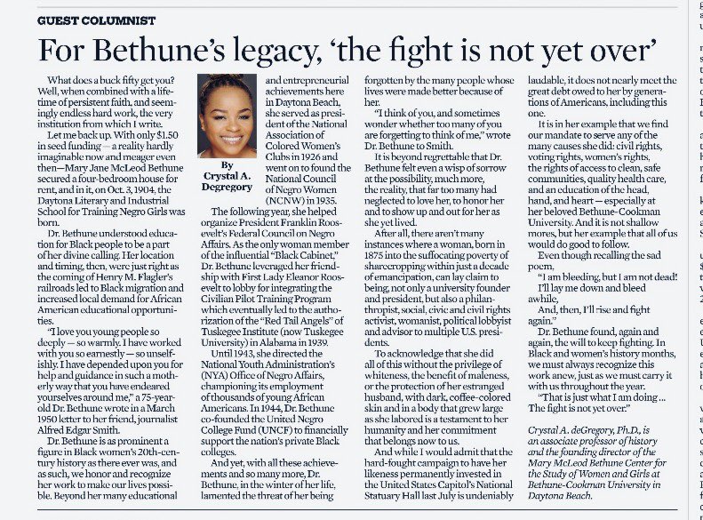 @HBCUstorian letting Florida know she has arrived! And good job, @orlandosentinel for publishing this outstanding op-ed! Dig in and learn Bethune’s legacy & why we work. ❤️❤️ #HBCU #bestclients #historiansatwork #blackfeminism