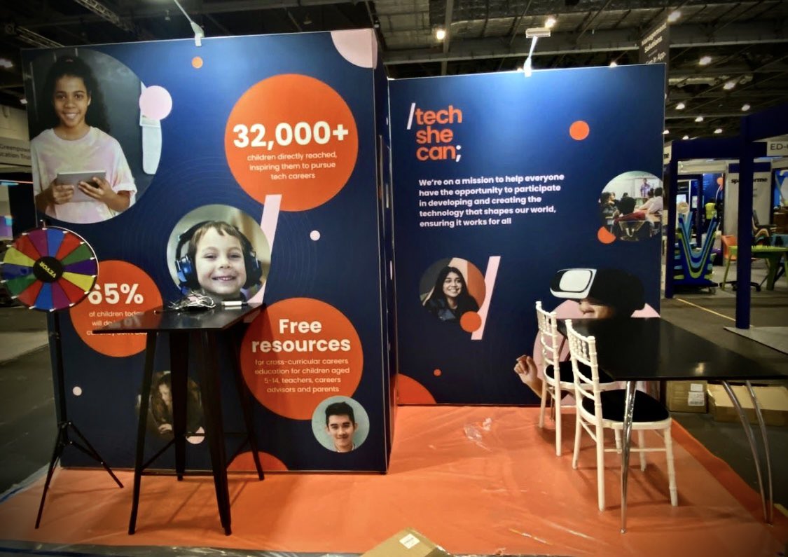 Amazing afternoon with inspiring @Tech_She_Can colleagues & friends at the @ExCeLLondon #Bett2023 event, talking with teachers, educators & companies interested in supporting tech education #techwecan #spinthewheel #girlsintech #womenintech #changetheratio