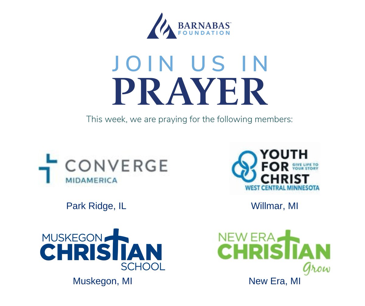 Every week, our staff gathers to pray over a few of our member ministries. Join us in praying for these members this week: @ConvergeMidAm, @YFCintl, Muskegon Christian School and New Era Christian School.