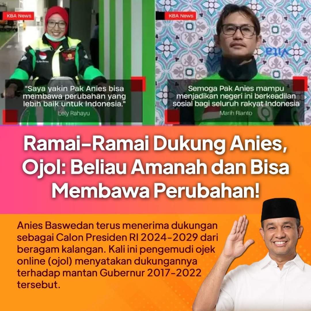 aniesmania's tweet photo. Luar biasa‼️ Para driver ojol Dukung Anies jadi Presiden untuk kehidupan yang lebih baik ❤️🇮🇩

#Anies #AniesPresidenRI2024 https://t.co/gDvG9GijrR