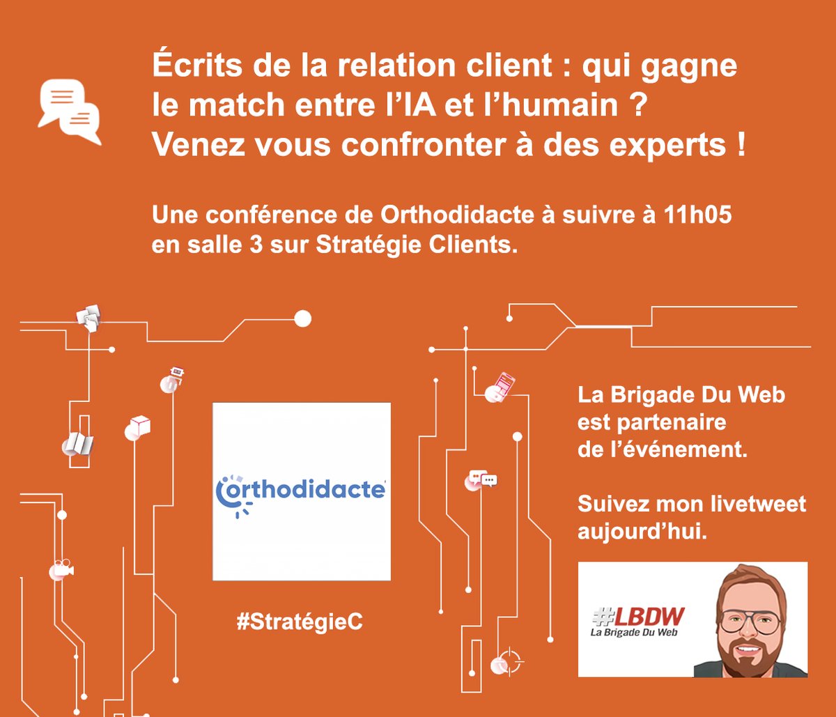 camillejourdain's tweet photo. Ăcrits de la relation client : qui gagne le match entre lâIA et lâhumain ? Venez vous confronter Ă des experts !
Une conférence de @Orthodidacte avec @ThierrySpencer à suivre à 11h05 en salle 3 sur @strategiec.
#StrategieC #RelationClient #IA https://t.co/qgzL7hpj2K