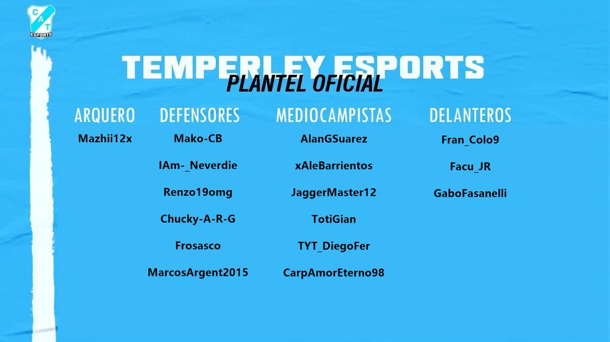 eSpTemperley's tweet image. ⭐ PRESENTACIÓN OFICIAL DEL PLANTEL 2023⭐

Estos serán los 16 representantes de Temperley eSports que jugarán en la Temporada 21 de la Primera División de @IESAFIFAar ⚽

#VamosGasolero - #TodosJuntos ⛽️