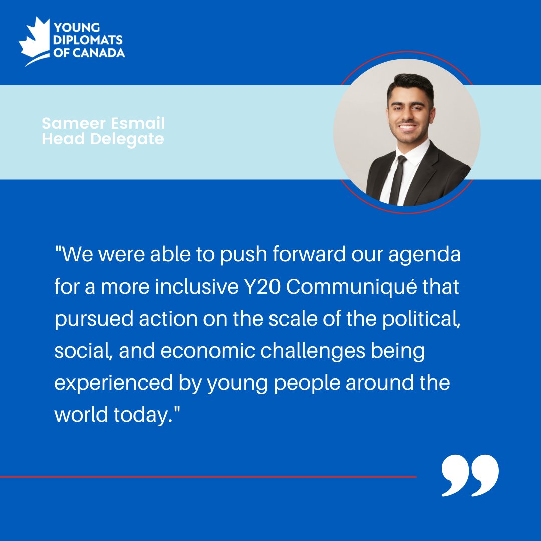 🔹 Y20 DELEGATE REFLECTIONS 🔹 YDC's 2022 delegates @Sameer__Esmail, Brandon Nguyen, Olivier Li, and @jodiannwang breakdown what it's like participating in the #Y20 and comment on the future of youth engagement in multilateral processes. youngdiplomats.ca/reports/2023/3…
