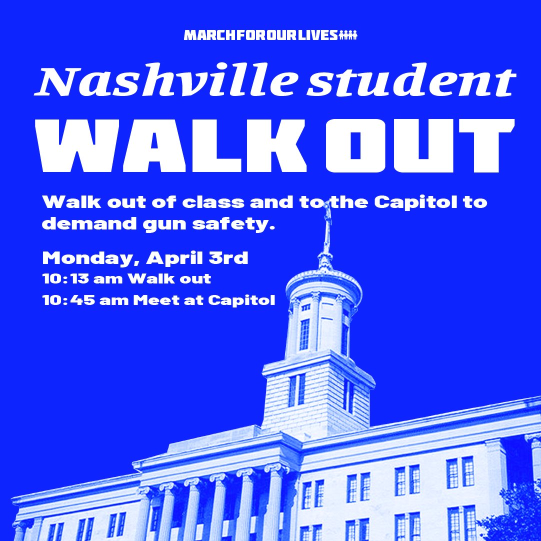 It’s not drag queens, it’s not books, it’s not Black history, it’s not trans rights— GUNS are KILLING KIDS. Nashville: JOIN US and #WalkOut of class and to the state capitol to demand gun safety on MONDAY, APRIL 3 at 10:13 AM. Join us: bit.ly/tn-walkout