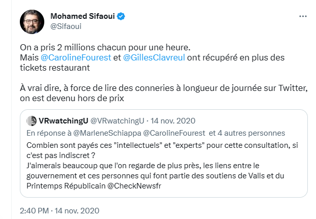 VRwatchingU's tweet photo. @sophiebroyet @MarleneSchiappa @MarianneleMag Et on retrouve les membres du Printemps républicain, qui sont régulièrement mandatés par le gouvernement pour diverses missions et consultations.
Chaque fois que j'ai demandé sur Twitter si ces gens étaient rémunérés pour ces missions, j'ai senti une certaine fébrilité... https://t.co/AXpxp31Wis