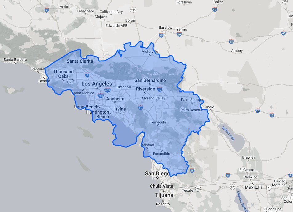 Belgium, a country that sees 3,600 trains per day, overlaid onto Southern California.
