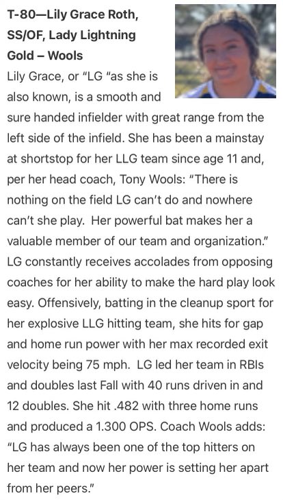 LLGELITE's tweet photo. Way to to @LGRoth2027 !  We are so proud of you!  #llgwools14u  @ExtraInningSB  @Org_LLG https://t.co/73WUeOYxqE