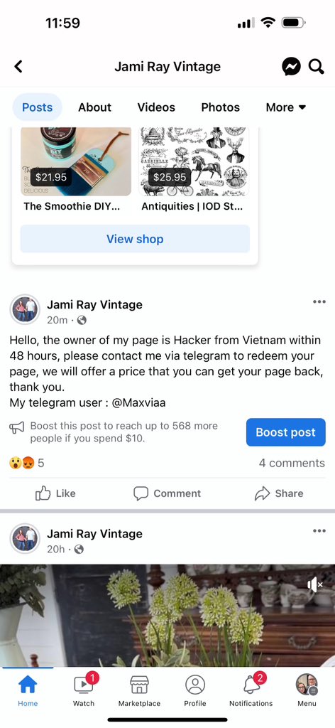 JamiRayVintage's tweet photo. @facebook 2 billion strong and you can’t help me recover my hacked Facebook account! https://t.co/YljxDIduNE