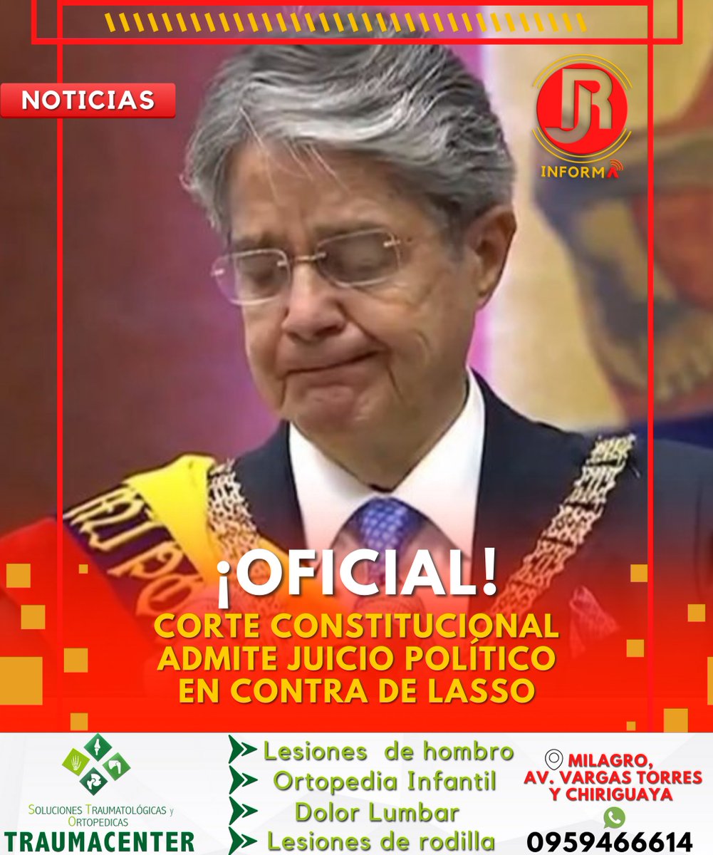 music02_jonray's tweet photo. #URGENTE
🔴CORTE CONSTITUCIONAL APRUEBA EL JUICIO POLÍTICO 🔴

@LassoGuillermo
 #JuicioPoliticoALasso #Ecuador 

Lee la noticia aquí: https://t.co/LNQvDj9qKB https://t.co/s1A8gCd2rP