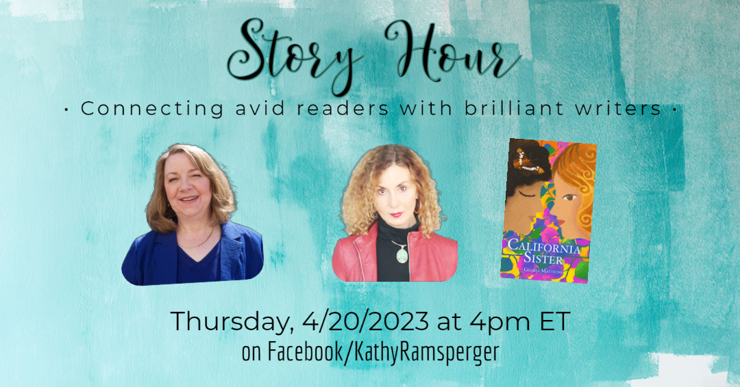 KathyRamsperger's tweet photo. Join us for Story Hour with guest, Gloria Mattioni, Thursday, 20 April 2023, at 4pm ET.
Watch live on Facebook here: https://t.co/JjxLMdhobD
Visit https://t.co/ZTAIMd2k8a
#StoryHour #CaliforniaSister #AuthorInterview #AuthorInterviewSeries https://t.co/KqtpIYXaVH