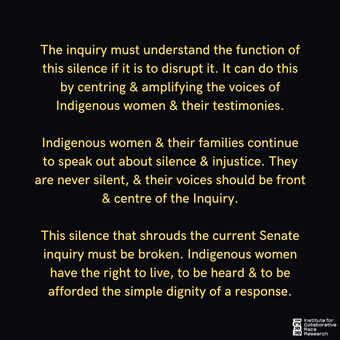 Institute for Collaborative Race Research (@war_on_race) on Twitter photo The Senate Inquiry into Missing & Murdered First Nations women, gender diverse people & children has disappeared itself into silence.
A summary of our article with @amymcquire_
theconversation.com/what-happened-…
With thanks to Tarita Fisher & <a href="/DebKilroy/">Debbie Kilroy #FreeHer</a> for their review. The Senate Inquiry into Missing & Murdered First Nations women, gender diverse people & children has disappeared itself into silence.
A summary of our article with @amymcquire_
theconversation.com/what-happened-…
With thanks to Tarita Fisher & <a href="/DebKilroy/">Debbie Kilroy #FreeHer</a> for their review.