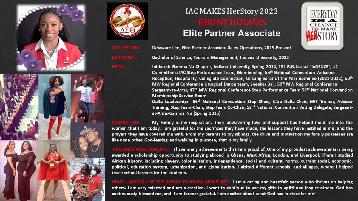 Day 29: IAC Makes HerStory 2023

Today the ICONIC Indianapolis Alumnae Chapter features our soror, Ebony Holmes, Elite Partner Associate. Please enjoy HerStory!
#IACMakesHerStory 
#DSTIAC
#ExtendingOurReach