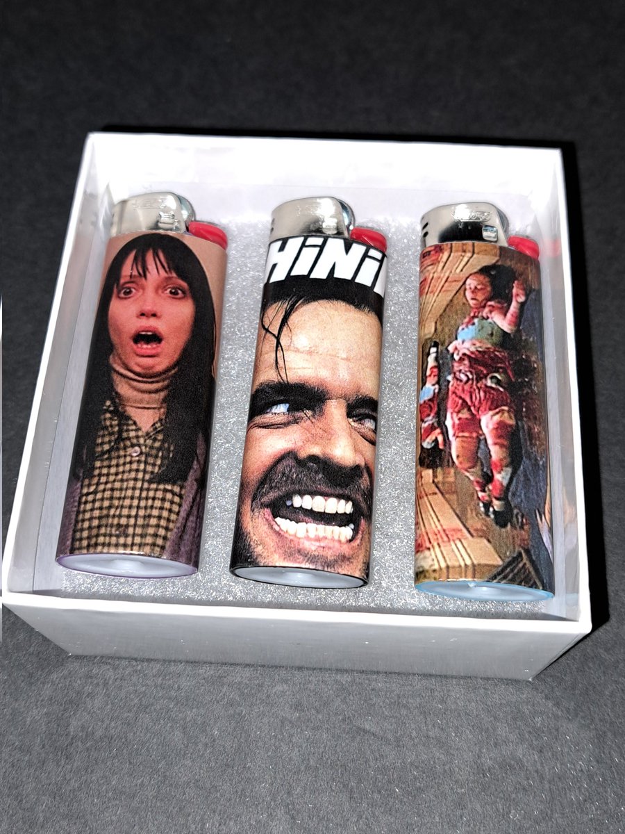 "I'm just gonna bash your brains in.." The Shining Lighters Set w/Snow Flocked Case #HorrorCommunity #TheShining #Lighters #badhabitlighters