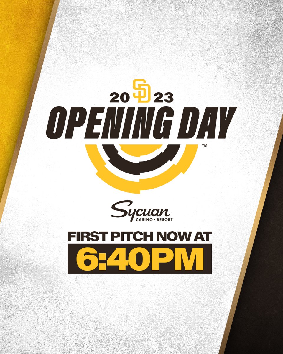 The start time of the #Padres vs. Rockies Opening Day game on Thursday, March 30 has been changed to 6:40pm PT. All gates at Petco Park will open to ticketed fans at 4:30pm PT. Details: atmlb.com/3JVyHTA