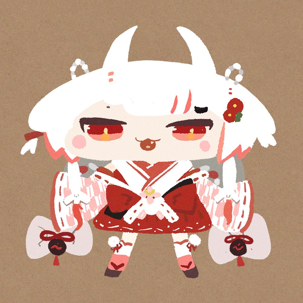 1girl solo chibi white hair red eyes japanese clothes :3  illustration images