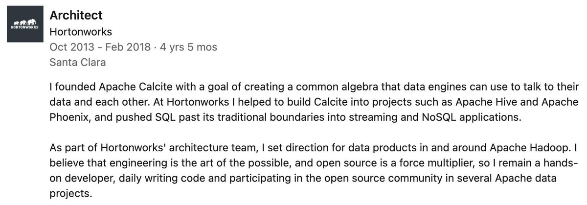 @andy_pavlo @ApacheCalcite @luciddb @iskyzh @ApacheHive I suspect it came from Hive project. From @julianhyde's linkedin page: