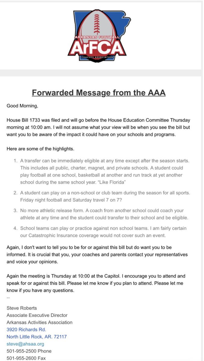 coachbowman724's tweet photo. If this passes, you’re going to see a huge (negative) shift in high school sports as we know it.  It’s not good for anybody related to high school athletics.  Mostly the young men and women who put so much time and effort into their respective sport(s). https://t.co/eKTz2gLzLL