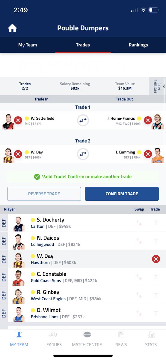 Thoughts on these trade options? 
1) I could use the cash next week to lift Sheed to a proper premo
2) means Hollands/Mackenzie benched and Chandler or Pedlar come on field. But I miss Ziebell this week 😕
#AFLFantasy <a href="/Lemon_DT/">DT Lemon</a> <a href="/ballboysfantasy/">Mitch Casey</a> <a href="/RoyDT/">Roy</a> <a href="/WarnieDT/">Warnie</a> <a href="/DidakDT/">JS 🫨</a>