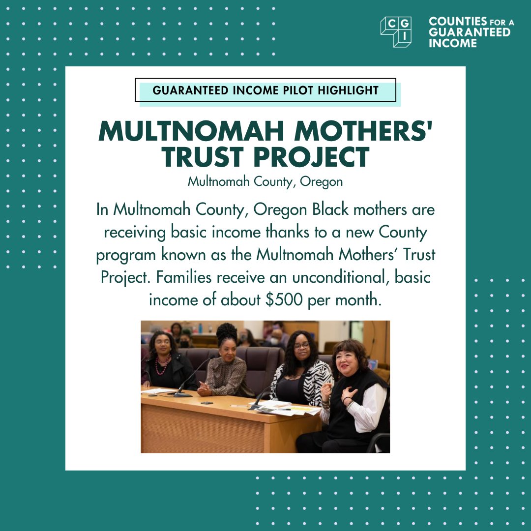 CountiesforAGI's tweet image. As #WomensHistoryMonth comes to a close, learn about one county program that is using #GuaranteedIncome to help women get the basic support they need to thrive.  In Multnomah County, Oregon, Black mothers are receiving basic income thanks to the Multnomah Mothers’ Trust Project.