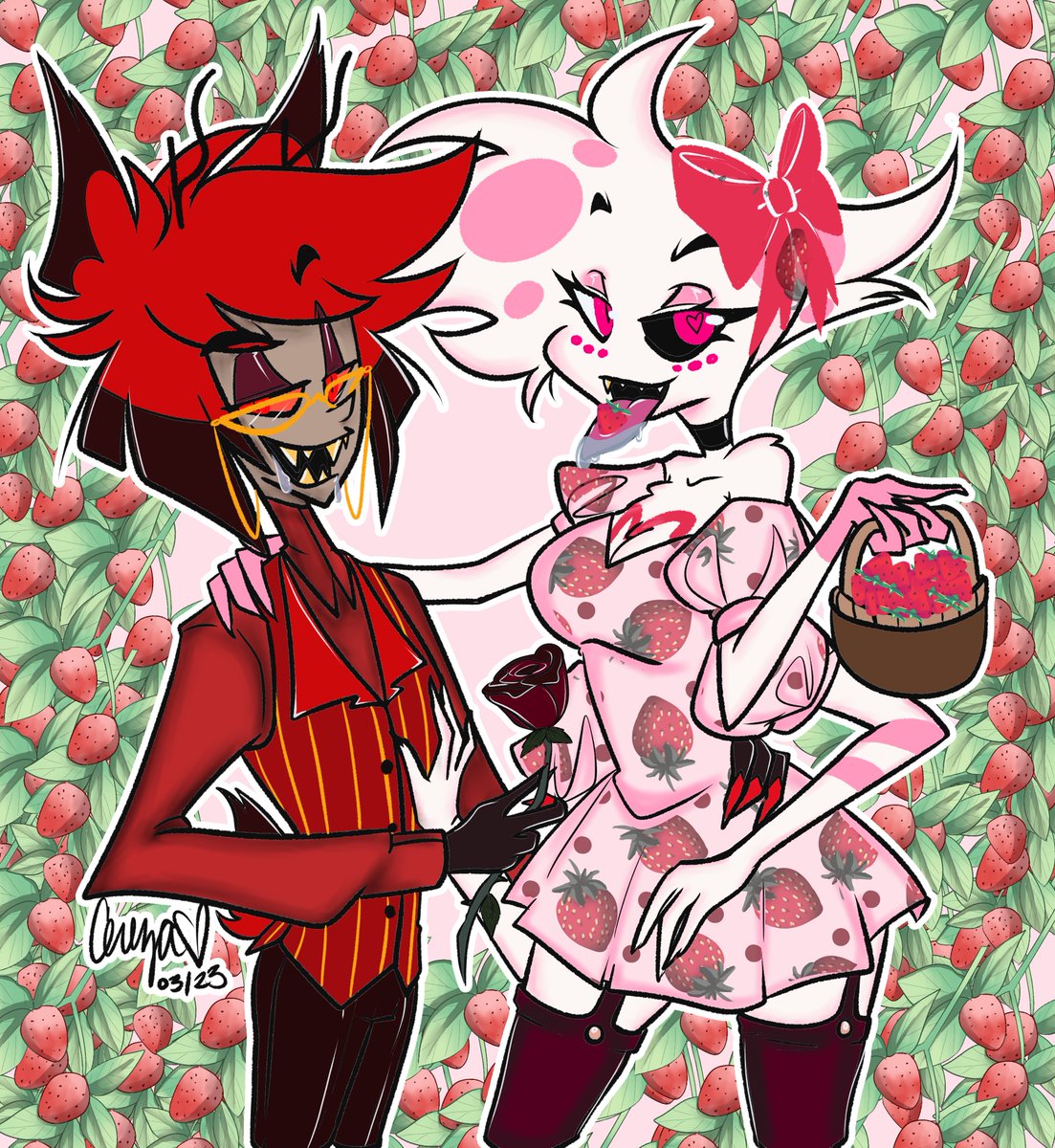 CerezaLane17's tweet photo. Uh....hi. It's been a solid minute. Not so good mentally, but at least I can still dish out these two #RILSpring2023 #radiodust #AngelDust #Alastor #HazbinHotel #HazbinHotelFanart https://t.co/WL3Cvz7K76
