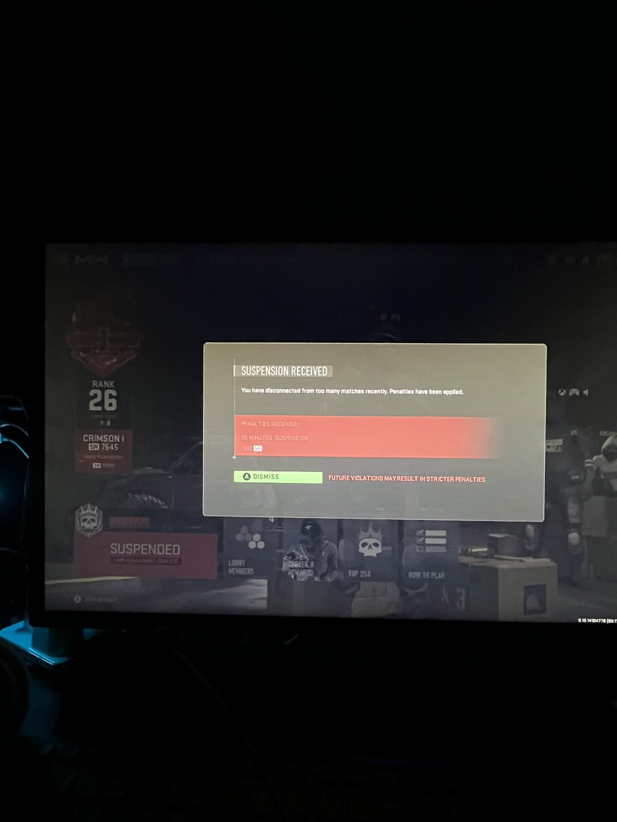 Swear2God_'s tweet photo. Fix your fucking game @Activision  
Every time we come back 0-2 in control (ranked)  I get this stupid error and I get -SR and 30 MINUTE SUSPENSION TIME WTF
 Happenend to me 3x in 24hr!!!!!!! https://t.co/fuREcJNBE1