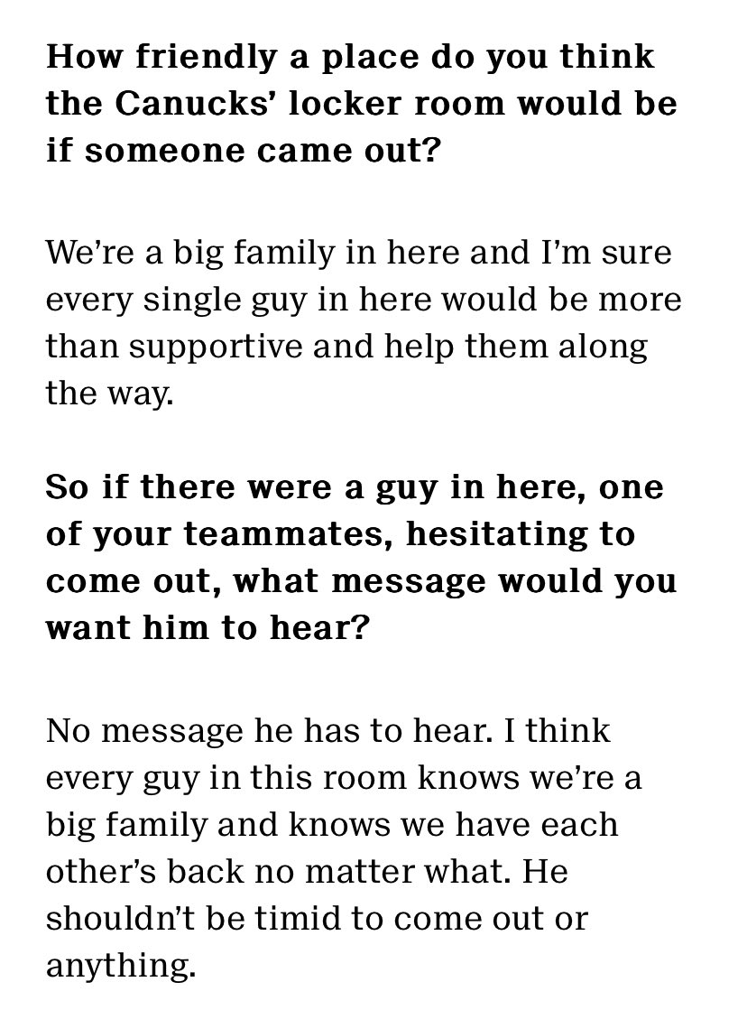 LRonSedlbauer's tweet photo. Canucks captain Henrik Sedin and alternate captain Ryan Kelser on You Can Play, the NHL’s LGBT+ inclusion initiative, and the prospect of playing alongside a gay teammate; Xtra, 03/21/2012 https://t.co/cavV25EKAt