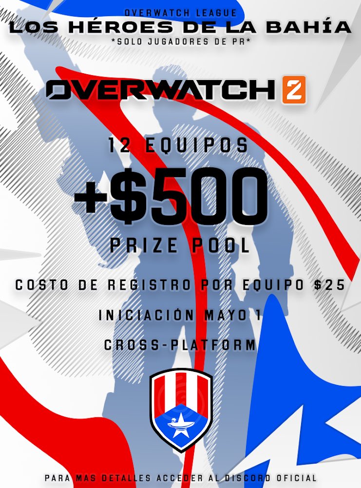 OWHeroedeBahia's tweet image. Liga Heroes de la Bahia OW2

🎮 Crossplay (PC/PS/Xbox)

👥 12 Team (Por Ahora)

💰Prize Pool $500 (Hasta Ahora)

📝inscripción equipo $25 (5player 
2subs)

📆Inició Mayo 1, 2023 

🇵🇷 Solo jugadores Boricuas

Inscripción DM o @LimitlessADN 

Join discord: discord.gg/tuPJGKWw