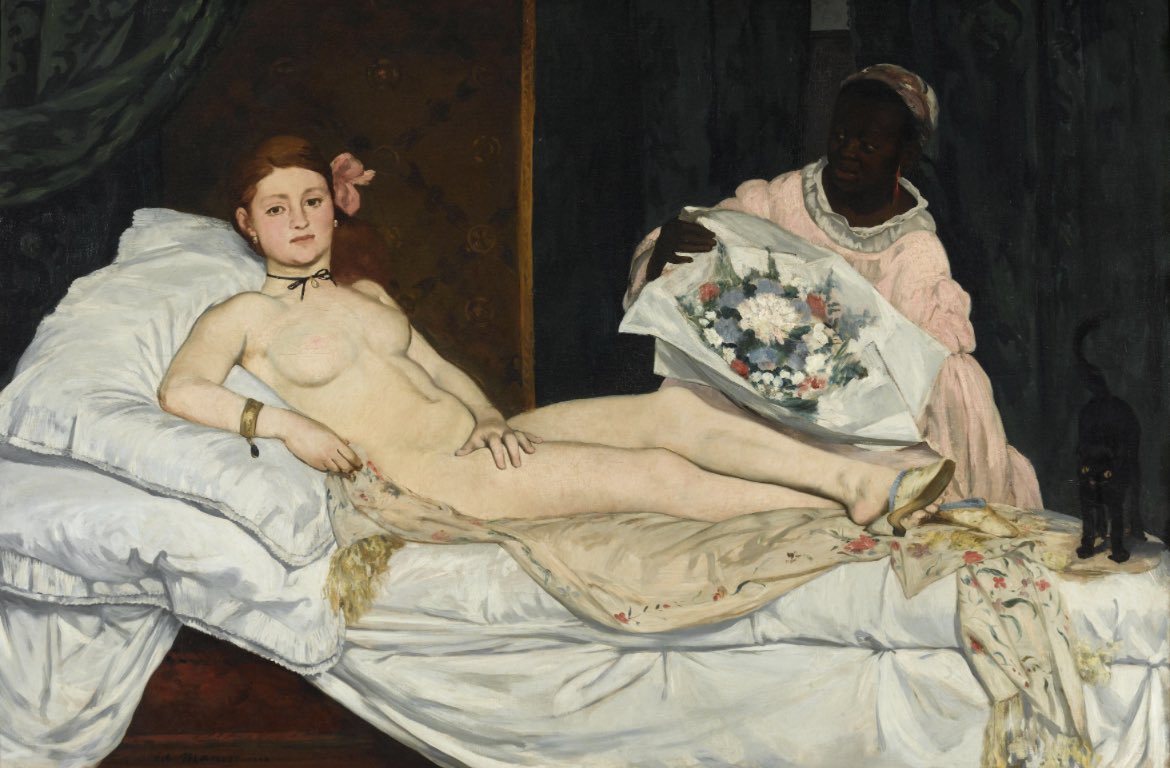 brejennallen's tweet photo. Wait, this is my moment @lizzo !!! In 2019, u said to paint u like my French bishhh so that’s what I did! My version of Olympia by Manet. https://t.co/zaxFY6Y3E2