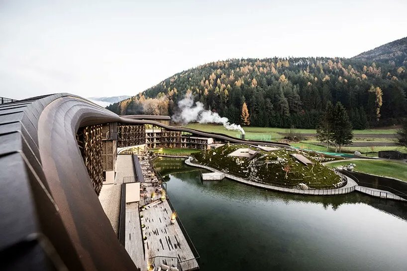 designboom's tweet photo. noa* uplifts historical family resort in the italian alps with playful mega-roofscape for skiing, skating, and leisure. https://t.co/Eb7EQ9jn1z https://t.co/NxzJqQgoYC