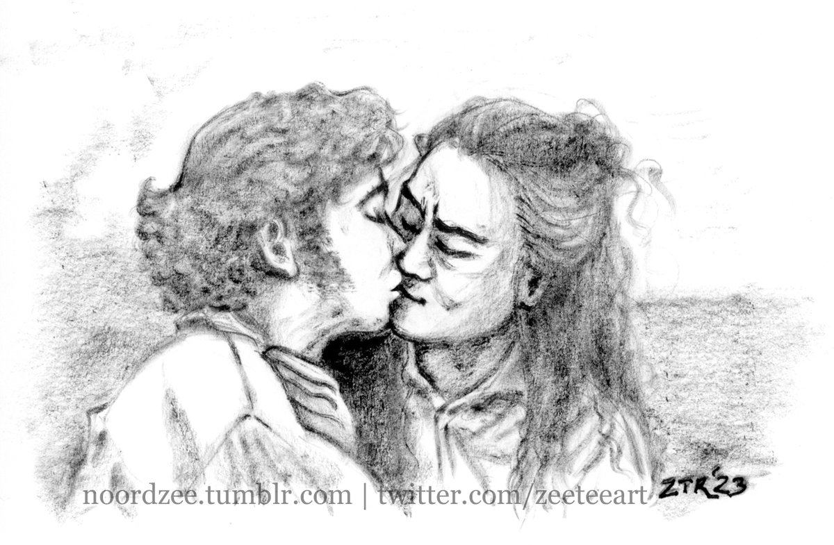 Commemorating the anniversary of The Most Important Kiss in #OurFlagMeansDeath 

Drawn with a Pentel brush pen in its death throes. Holding out on replacing the ink as long as I can to keep getting these lovely textures! #blackbonnet #ofmd