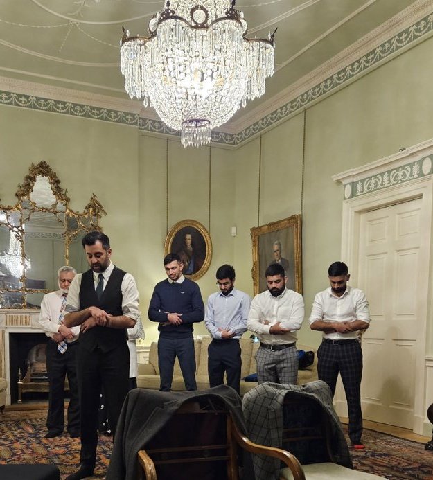 Scottish First Minister Humza Yousaf, a Muslim, praying at Bute House, the residence of the Scottish First Minister

Imagine the vile headlines if Kate Forbes was elected and she offered a Christian prayer at this same place. She was attacked relentlessly over her Christian faith