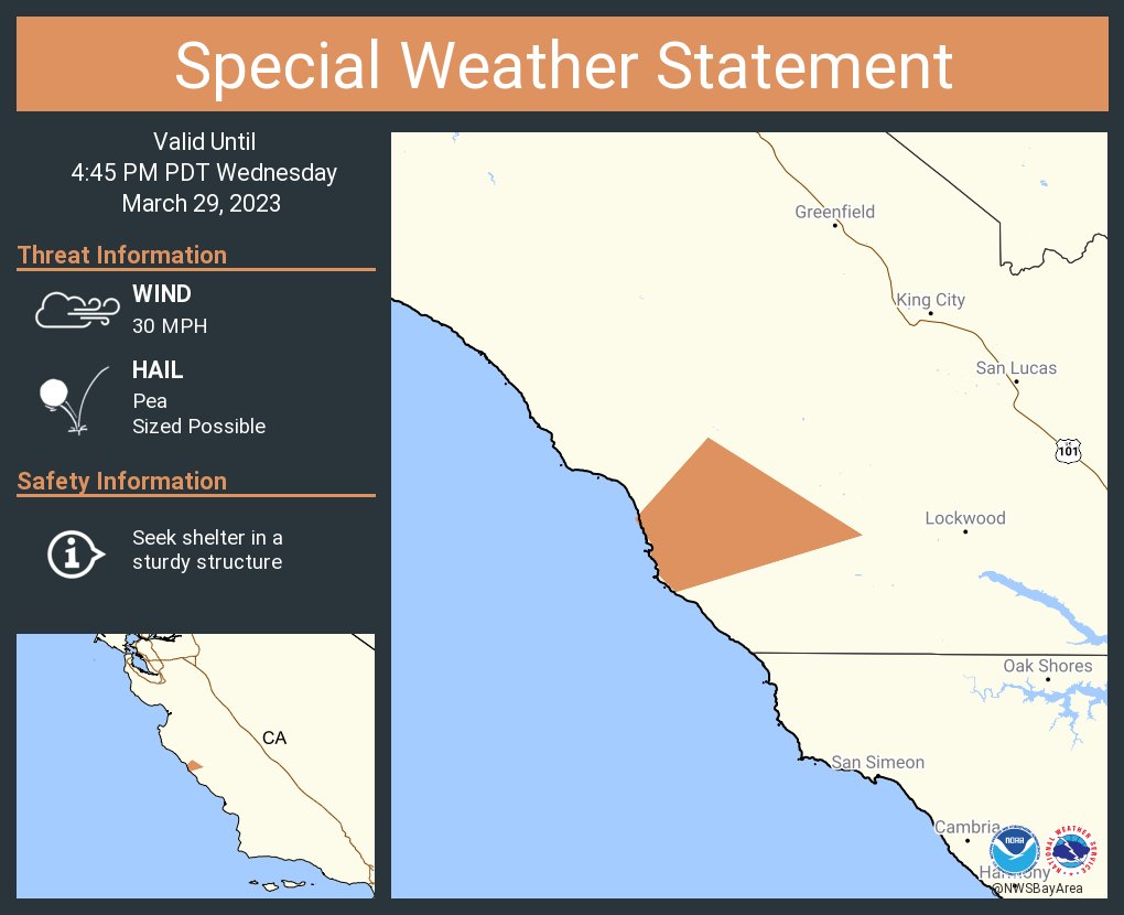 A special weather statement has been issued for Monterey County, CA until 4:45 PM PDT