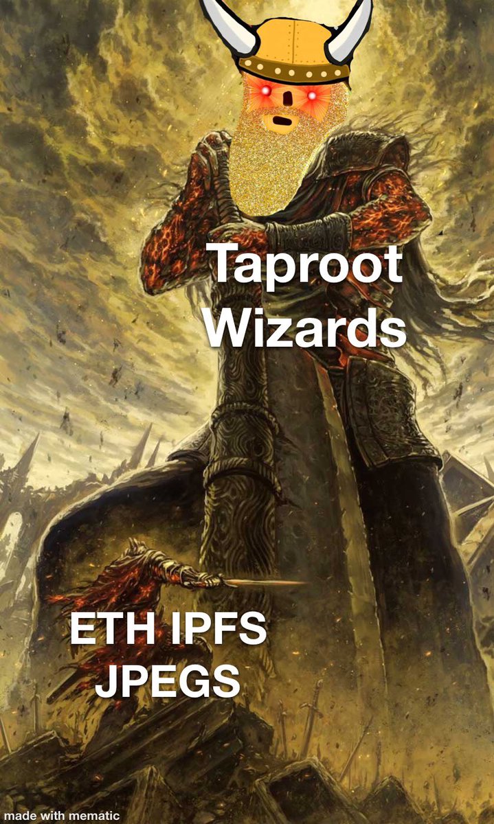 SlickBTC's tweet photo. RIP to links of JPEGS on ETH! The King of Ordinals aka @TaprootWizards, have cast their spell on the BTC Blockchain, leaving links to JPEGS on ETH in the dust.
Also, Quest 4 of the #WizardSchool is coming soon. It may be wise to join in on the magic if you haven’t already. https://t.co/GXtPok26Ks