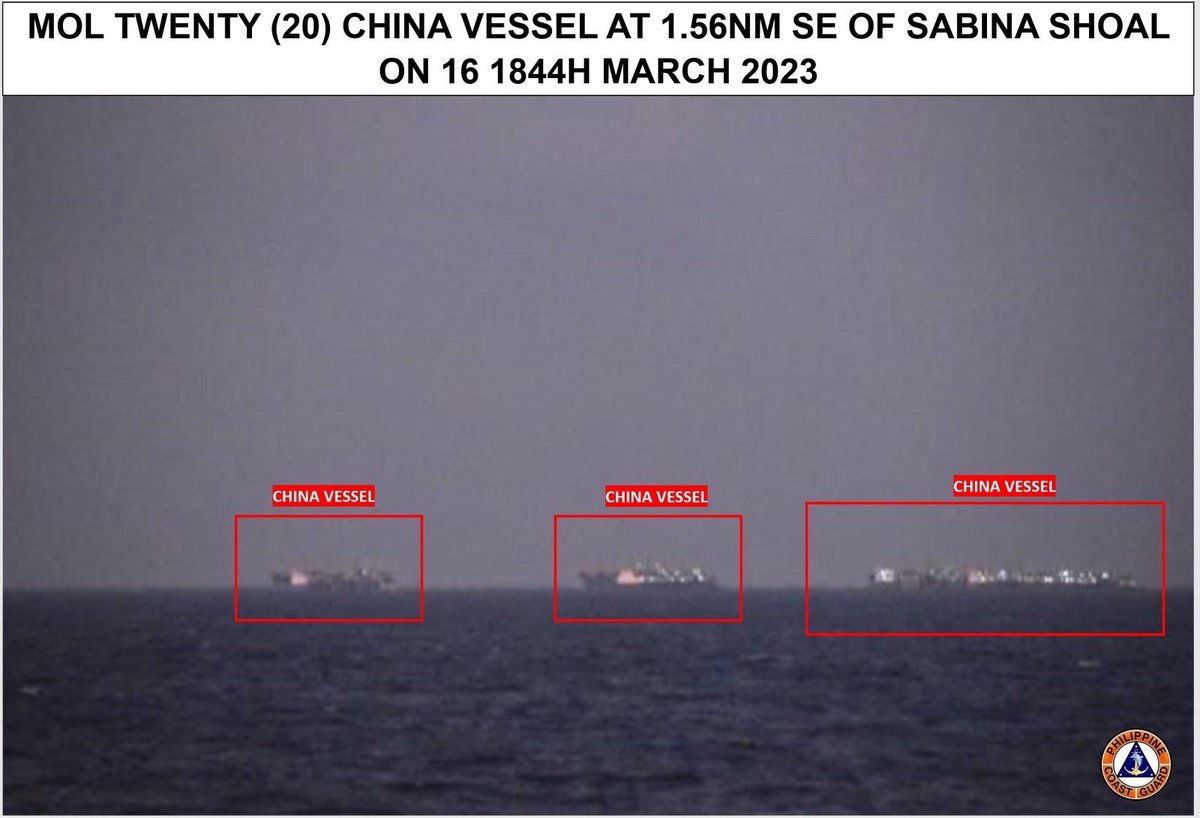 iambertramirez's tweet photo. PCG’s BRP Malapascua spotted several foreign-flagged vessels including China CG vessels &amp; a People’s Liberation Army-Navy (PLAN) Type 056A Jiangdao II Class Missile Corvette during its maritime patrol in the Kalayaan Island Group from March 16-21. @PhilippineStar 📷PCG https://t.co/hvQh0gHaTd