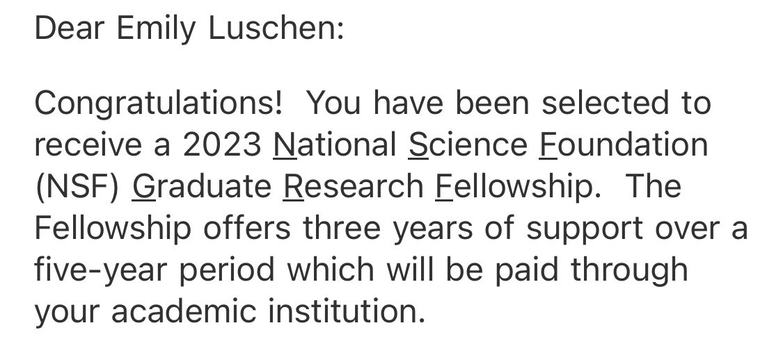 mleluschen's tweet photo. I found out last night that I was awarded the @NSF GRFP! I’m honestly still in shock. I’m so grateful to all those who have helped me along my science journey. 
Cheers to me!🥂 https://t.co/Gev93bdSiW