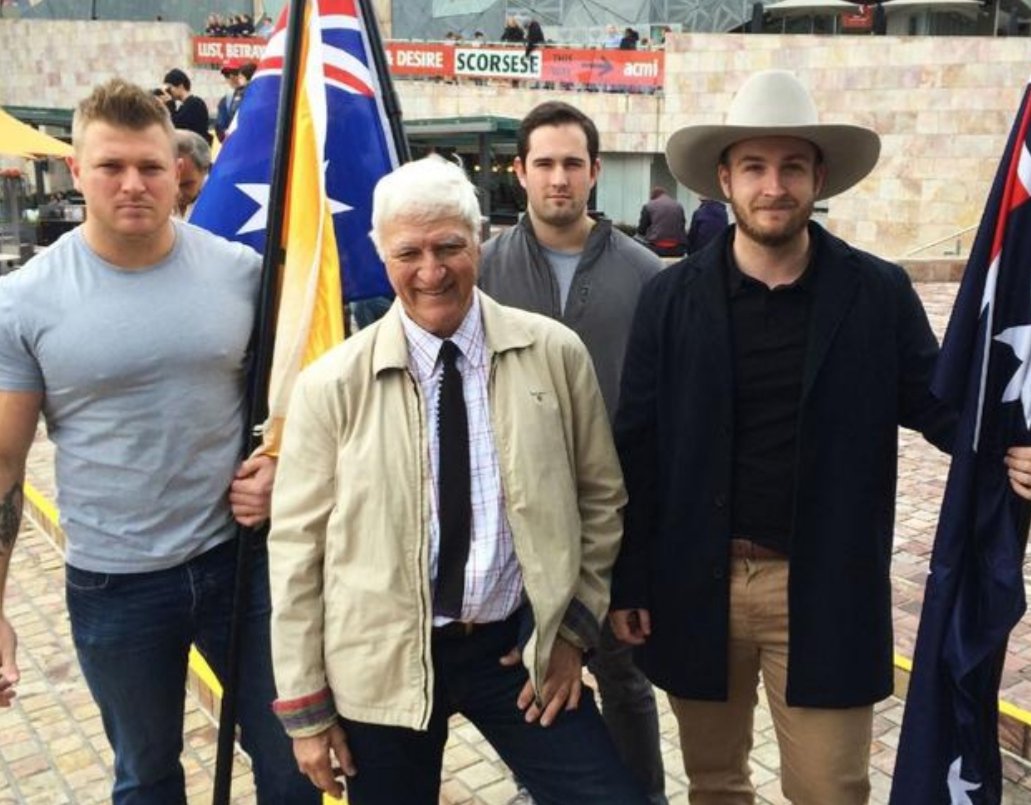 end_md's tweet photo. This is Dan's mate Bob Katter in 2016 taking photo with neo-nazis Blair Cottrell and Thomas Sewell. https://t.co/7aCA0l2cm5