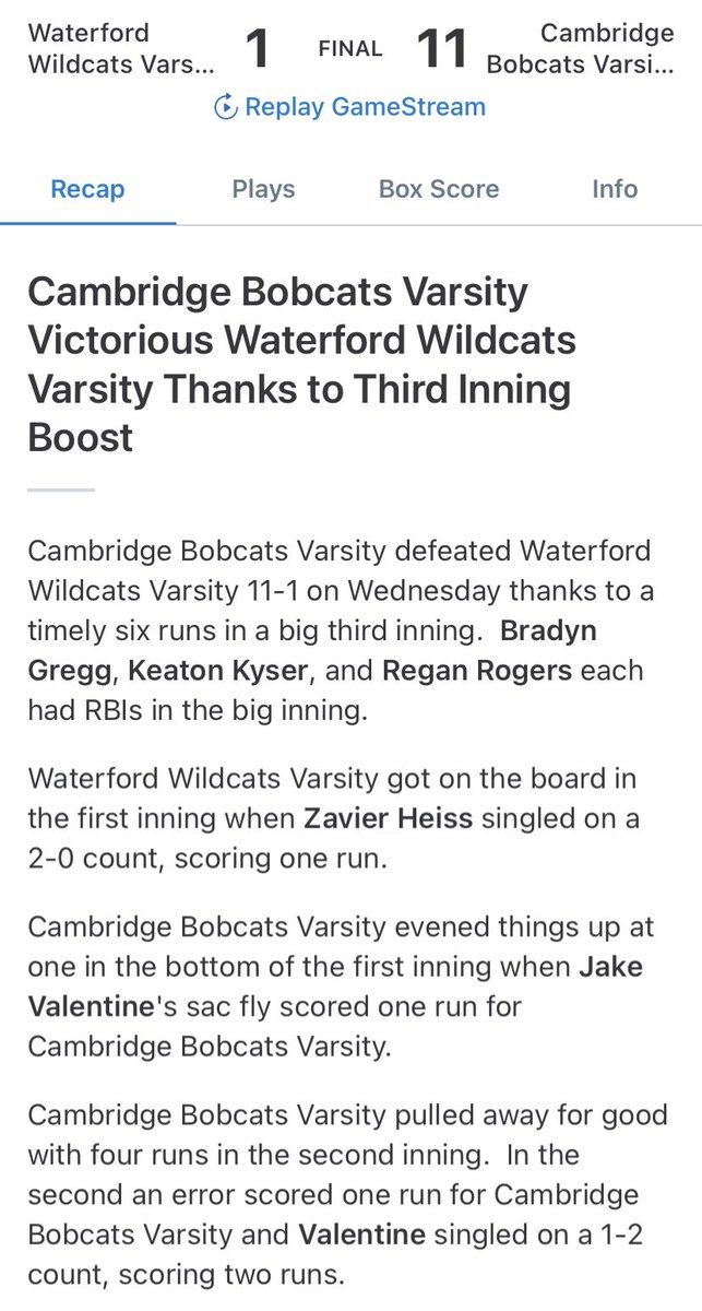 Varsity moves to 2-0 tonight beating Waterford 11-1! #Keepworkin