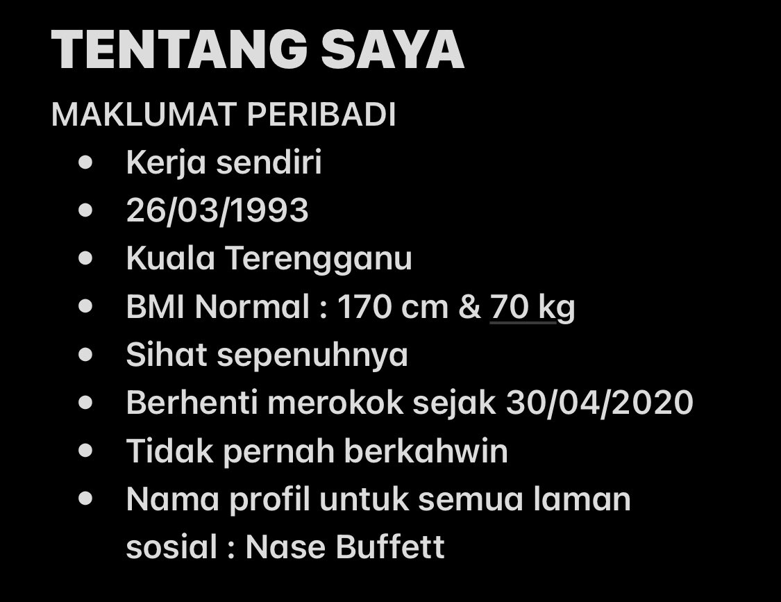 nasebuffett's tweet photo. Saya ingin mencari teman hidup yang memiliki kriteria seperti di bawah.

Saya hanya ingin mencari seorang sahaja teman hidup jadi pada pendapat saya adalah munasabah untuk kriteria MESTI ADA tidak dikurangi.

@TwtJodohMY https://t.co/bSSlfvxtT1