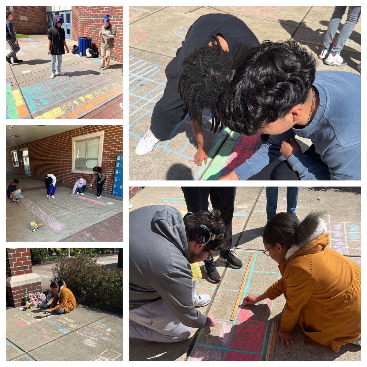 DOminiakSCIENCE's tweet photo. Itβs spring! πΈ try doing a chalk challenge with your kiddos. Today, my guys tried to make periodic tables outside. We learned a 40 minute period is not enough ππ€·ββοΈ but they learned about itβs structure AND teamwork! #collsedu #DominiakScienceAttack #iteachchem https://t.co/TureNRxqUp