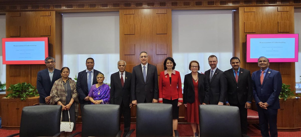 India in Houston (@cgihou) on Twitter photo Signing of the MoU between Indian Council for Cultural Relations & University of Houston for establishment of Tamil Studies Chair at <a href="/UHouston/">University of Houston</a> . The Chair aims to teach & conduct research on Tamil language, literature & culture and deepen the 🇮🇳🇺🇸 education partnership. Signing of the MoU between Indian Council for Cultural Relations & University of Houston for establishment of Tamil Studies Chair at <a href="/UHouston/">University of Houston</a> . The Chair aims to teach & conduct research on Tamil language, literature & culture and deepen the 🇮🇳🇺🇸 education partnership.