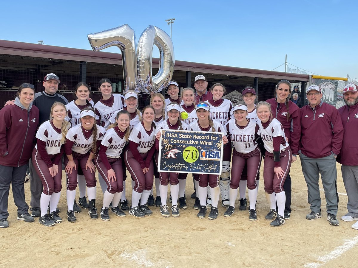 rockridgesports's tweet photo. Congratulations @RockridgeSftbll on winning their 70th consecutive game and breaking the @IHSA_IL State Record!! https://t.co/UwXbJWQVLs